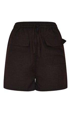 Black Linen Feel Pocket Detail Tie Waist Shorts | PrettyLittleThing USA
