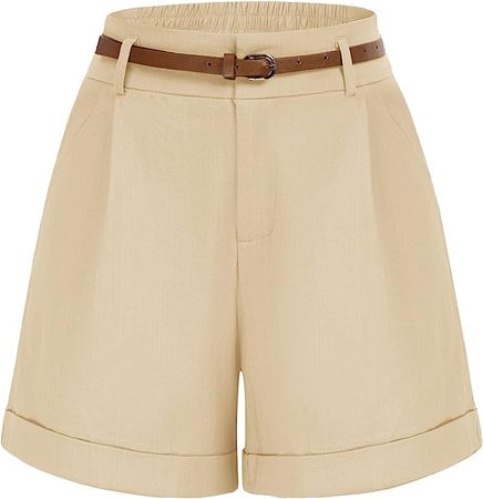 Women Bermuda Shorts High Waisted Wide Leg Shorts Comfy Shorts with Pockets (Apricot 325,S) at Amazon Women’s Clothing store
