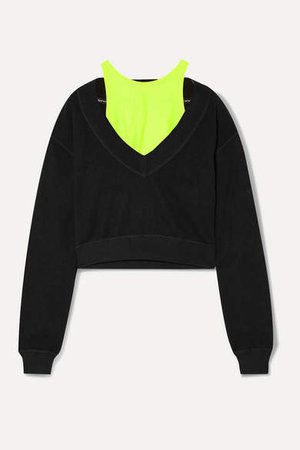 Cropped Layered Stretch-jersey Sweatshirt - Black