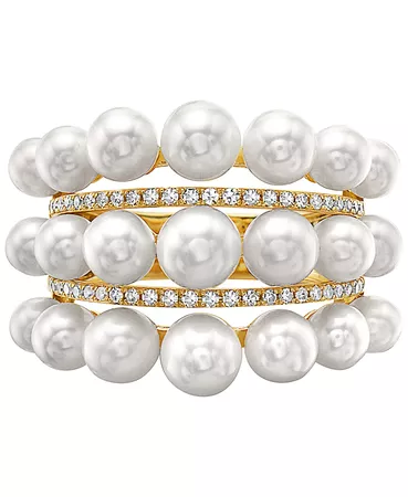 EFFY Collection EFFY® Cultured Freshwater Pearl (3-1/2 mm- 5 mm) & Diamond (1/5 ct. t.w.) Multirow Ring in 14k Gold