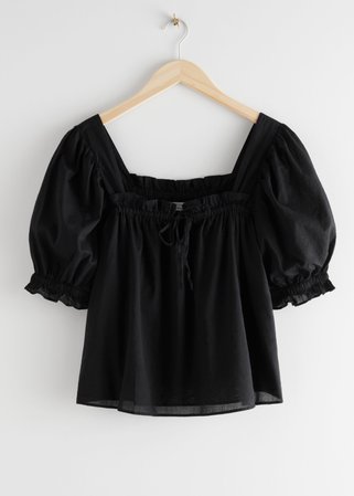 Square Neck Puff Sleeve Top - Black - Tops & T-shirts - & Other Stories