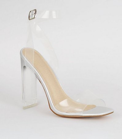 Silver Clear Strap Block Heels | New Look