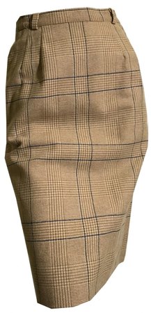 Fawn and Delft Blue Plaid Wool Pencil Skirt circa 1960s