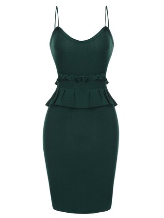 Plain Side Slit Cami Dress in Dark Green XL | Sammydress.com