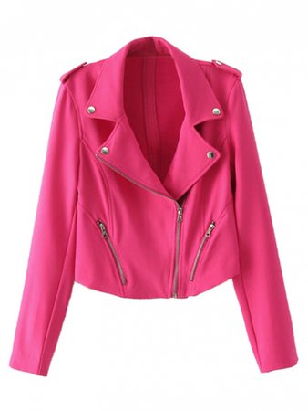 Hot Pink Lapel Zipper Detail Biker Jacket | abaday