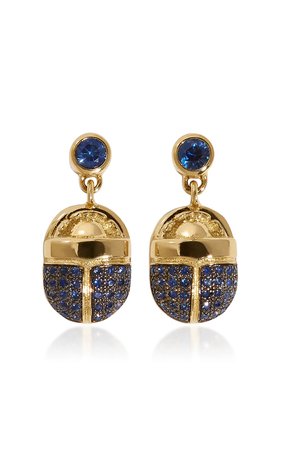 Pave Scarab 18k Yellow-Gold and Sapphire Drop Earrings by Pamela Love | Moda Operandi