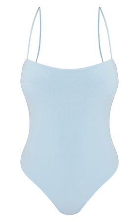 Pastel Blue Square Neck Spaghetti Strap Bodysuit | PrettyLittleThing USA
