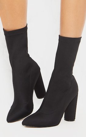 Black Block Heel Sock Boot | Shoes | PrettyLittleThing