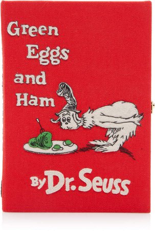 Olympia Le-Tan Green Eggs And Ham Embroidered Canvas Book Clutch