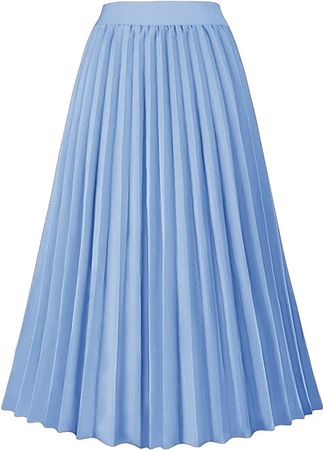 GOLDSTITCH Women's High Waist Pleated Skirt A line Swing Midi Skirt Blue at Amazon Women’s Clothing store