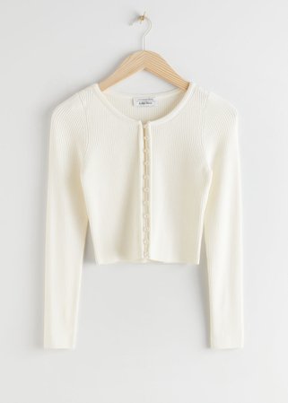 Ribbed Cropped Cardigan Top - White - Cardigans - & Other Stories
