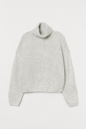 Chunky-knit Turtleneck Sweater - Light gray melange - Ladies | H&M US