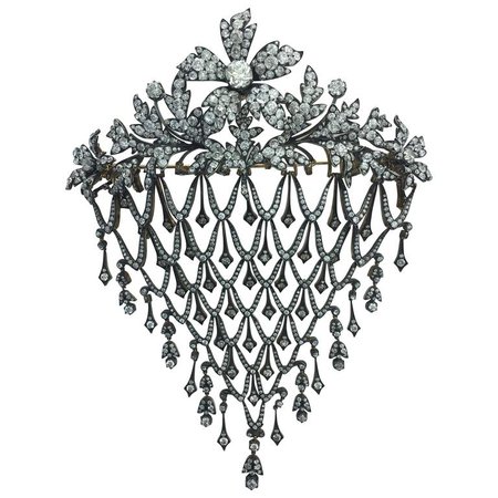 Impressive Diamond Flower En Tremblant Stomacher Hair Ornament Brooch For Sale at 1stdibs