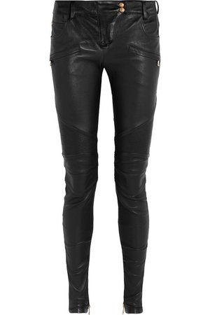 Moto-style leather skinny pants | BALMAIN | Sale up to 70% off | THE OUTNET
