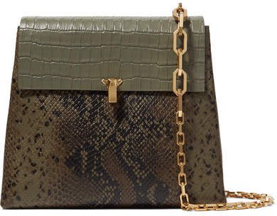 Po Day Croc-effect, Snake-effect And Textured-leather Shoulder Bag - Green