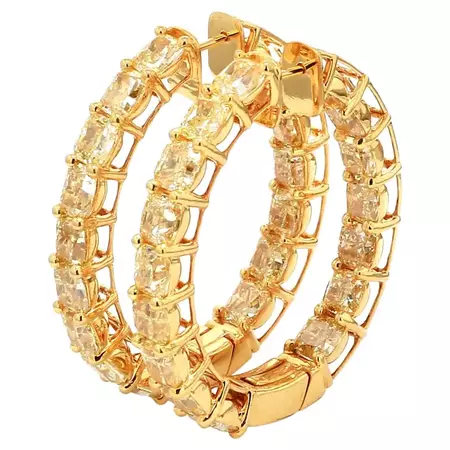 18 Karat Yellow Gold 21.76 Carat Fancy Yellow Diamond Hoop Earrings For Sale at 1stDibs | fancy ring earrings