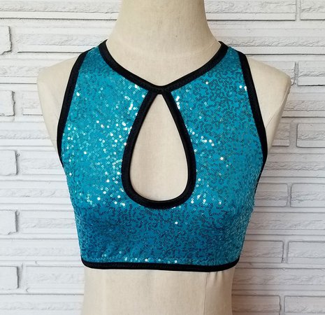 Turquoise Sequin Keyhole Crop Top