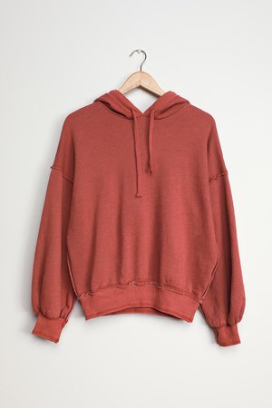 Washed Burgundy Hoodie - Fleece Sweatshirt - Hooded Sweatshirt