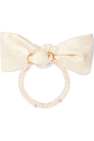 Magda Butrym | Lily gold-plated, pearl, crystal and satin choker | NET-A-PORTER.COM