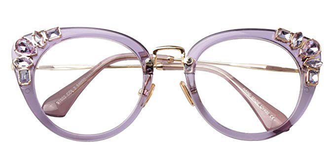 SOOLALA Womens Luxurious Colorful Rhinestone Cateye Reading Glasses