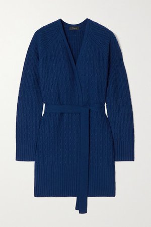 Malinka Belted Cable-knit Cashmere Cardigan - Navy