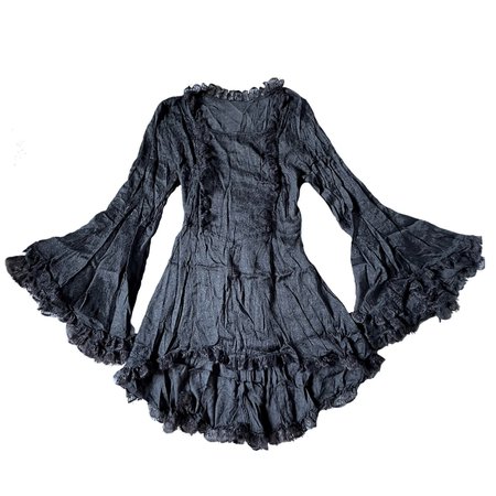 goth silver black brocade ruffle trim layered bell sleeve vampira dress