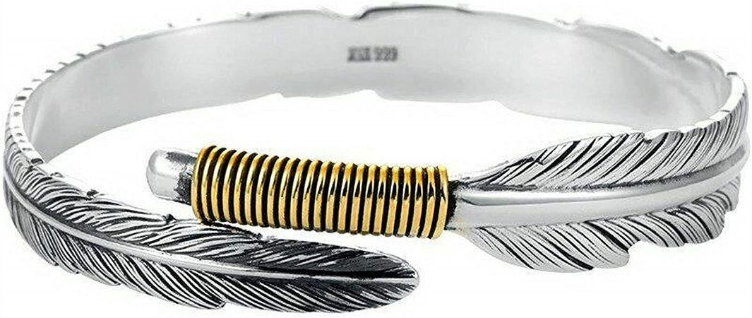 Amazon.com: Beccalame Silver Feather Bracelet Lucky Hope Cuff Jewelry Simple Retro For Women Men (B): Clothing, Shoes & Jewelry