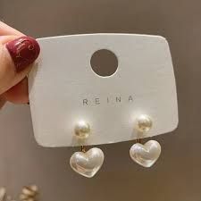 temu earrings white heart pearl - Google Search