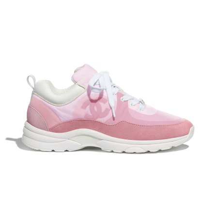 Suede Calfskin & Nylon Pale Pink Sneakers | CHANEL