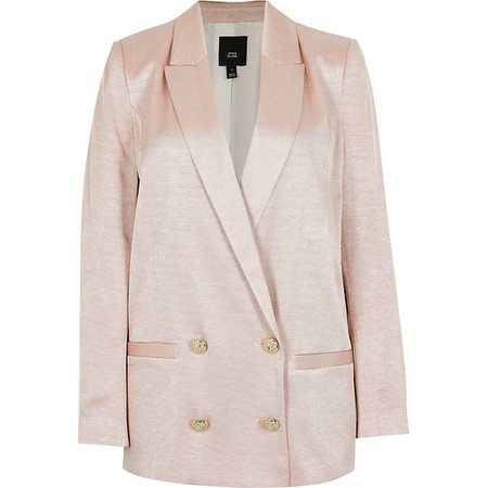 light Pink double breasted gold accents button blazer | River Island