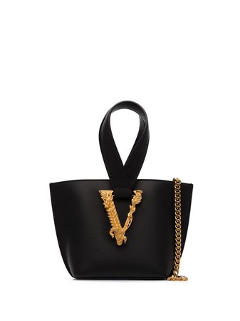 Versace Virtus Logo Plaque Bucket Bag DBFH523D5VIT Black | Farfetch
