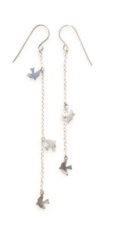 silver dangly bird earrings