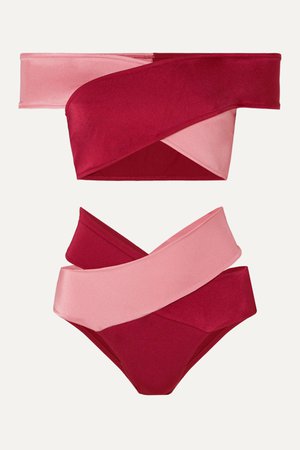 Claret Lucette off-the-shoulder cutout two-tone bikini | OYE Swimwear | NET-A-PORTER