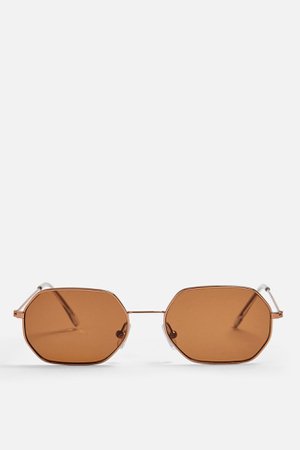 KATY Brown and Khaki Heptagon Sunglasses | Topshop