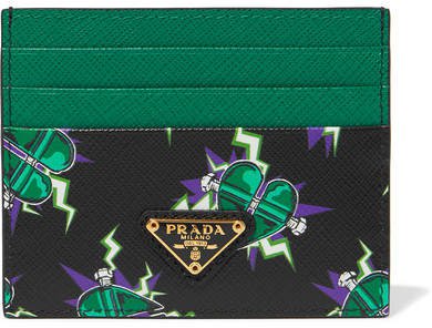 Printed Textured-leather Cardholder - Emerald