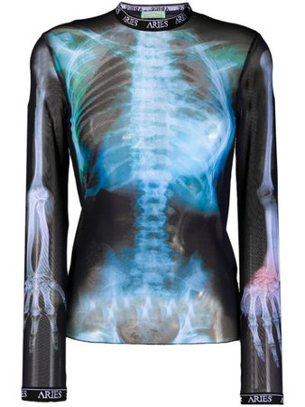 Shop black & blue Aries skeleton print mesh T-shirt with Express Delivery - Farfetch