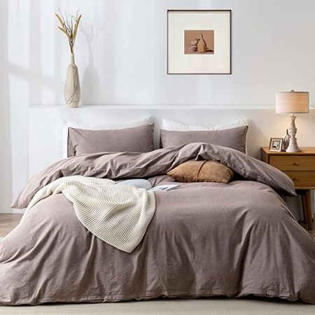 Amazon.com: TIPTOE BEAR King Duvet Cover Set- 100% Washed Cotton 3 Pcs Soft Comfy Breathable Chic Linen Feel Bedding, 1 Duvet Cover and 2 Pillow Shams, Mauve Brown : Home & Kitchen