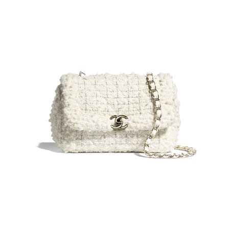 Tweed & Gold-Tone Metal White Small Flap Bag | CHANEL