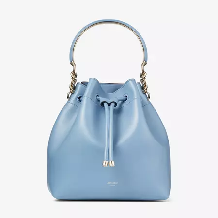 BON BON BUCKET | Smoky Blue Soft Shiny Smooth Calf Leather Bucket Bag | Spring 2023 collection | JIMMY CHOO