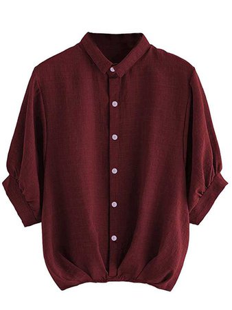 Milumia Women's Lantern Sleeve Pleated Detail Button Down Blouse Shirt Large Burgundy at Amazon Women’s Clothing store: