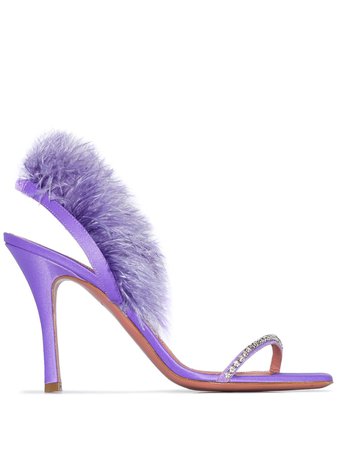 Purple Amina Muaddi Adowa Feather Detail Sandals | Farfetch.com