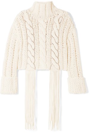 AREA | Cropped tasseled crystal-embellished cable-knit cotton-blend sweater | NET-A-PORTER.COM