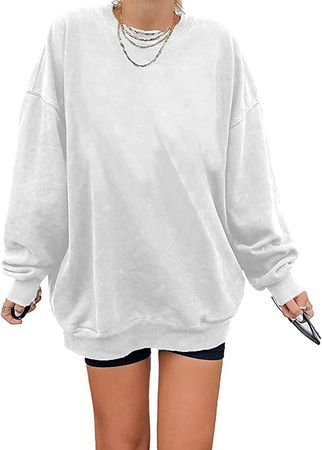 Amazon.com: Women's Oversized Long Sleeve Sweatshirts Pure Color Round Neck Casual Pullover Shirt Beige : Clothing, Shoes & Jewelry