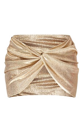 Gold Glitter Knot Front Mini Beach Skirt | PrettyLittleThing USA