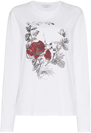 Gothic Rose Skull print cotton long sleeve t shirt