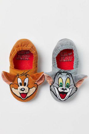 Soft Slippers - Light gray/Tom and Jerry - Kids | H&M US