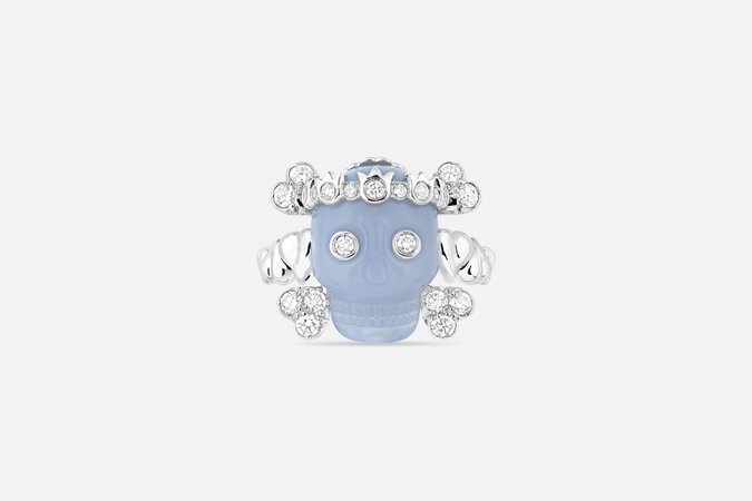 Tête de Mort Skull Ring 18K White Gold, Diamonds and Blue Chalcedony - Jewellery - Women's Fashion | DIOR