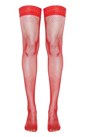Red Lace Top Fishnet Hold Ups | PrettyLittleThing CA