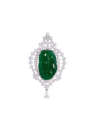 LC COLLECTION JADE | Diamond jade 18k white gold leaf pendant | Women | Lane Crawford