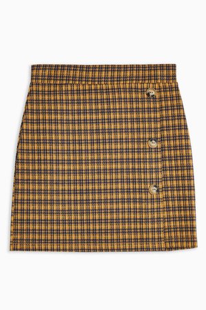 Mustard Check Jersey Button Mini Skirt | Topshop